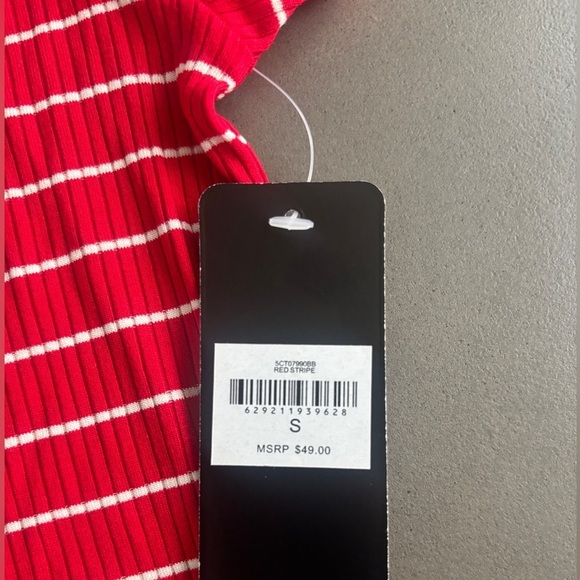 Bebe Vibrant Red and White Striped Tee Size Small NEW - Picture 6 of 7